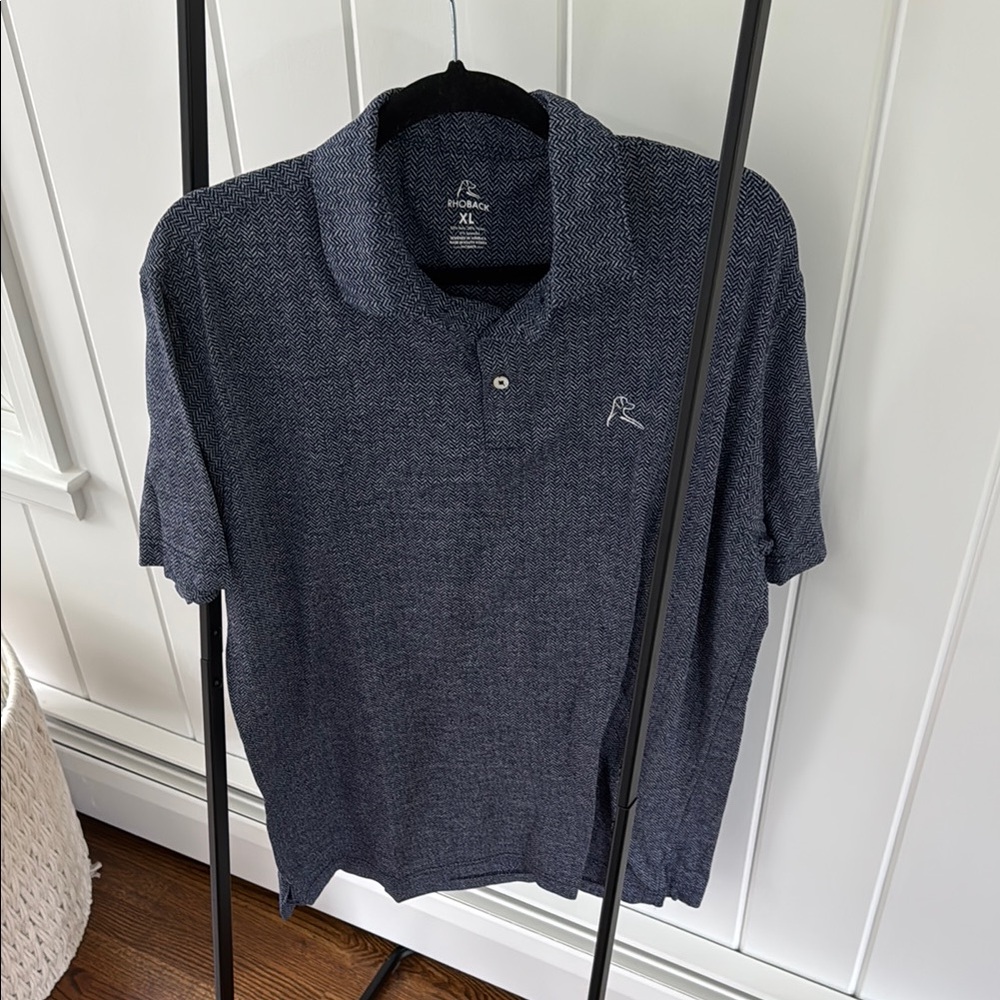 Rhoback Navy Blue Polo Shirt Classic Herringbone Pattern